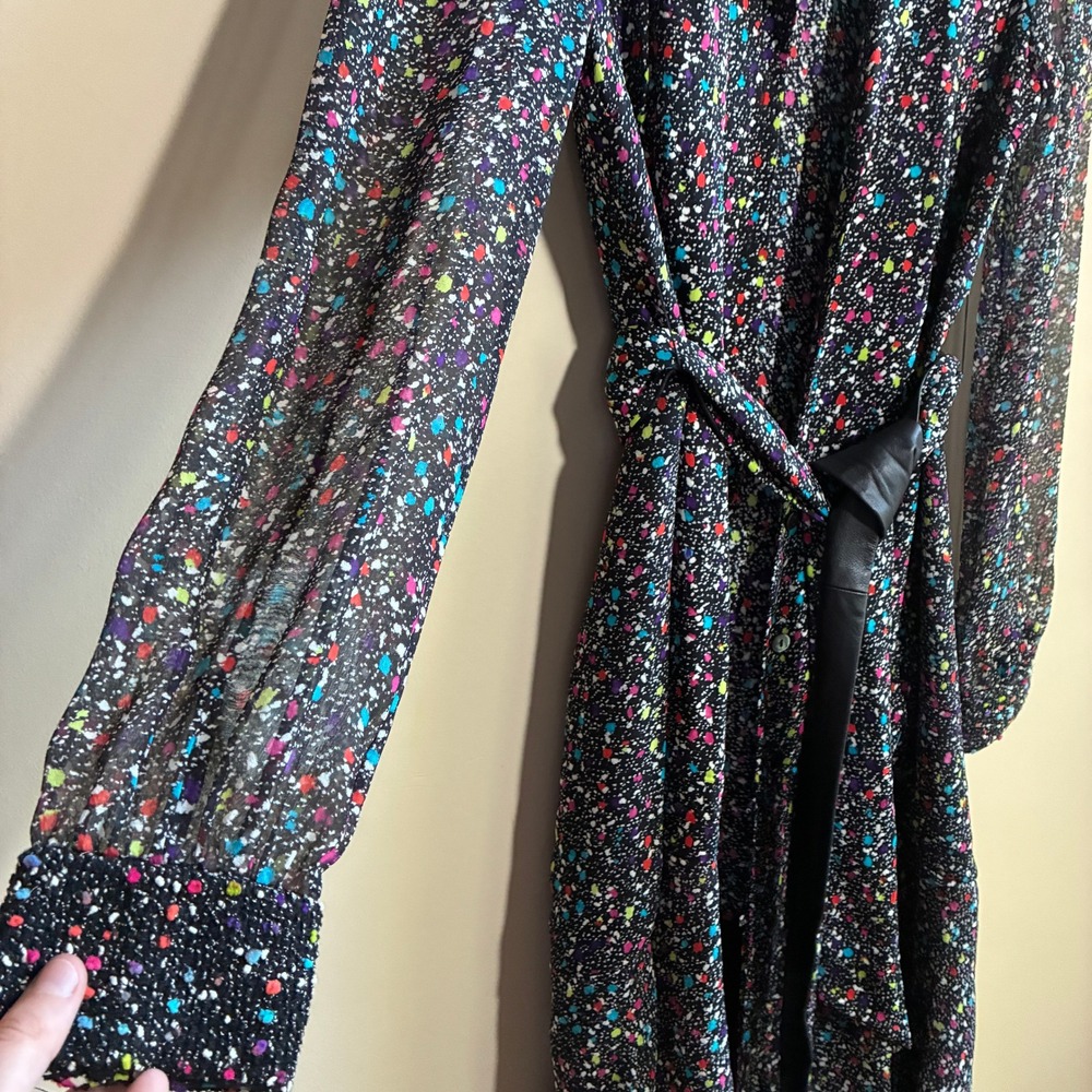 Diane von Furstenberg Silk Paint Splatter Wrap Dress 6 Black Multicolor Womens - Picture 3 of 14